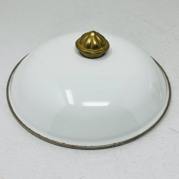 Vintage 1.5qt 6-Cups Bon Chef White Enamelware Pot & Lid w/Brass Handles Serving - Picture 10 of 12